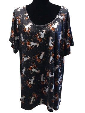 LuLaRoe IRMA Black with Unicorns T-shirt Size 3XL